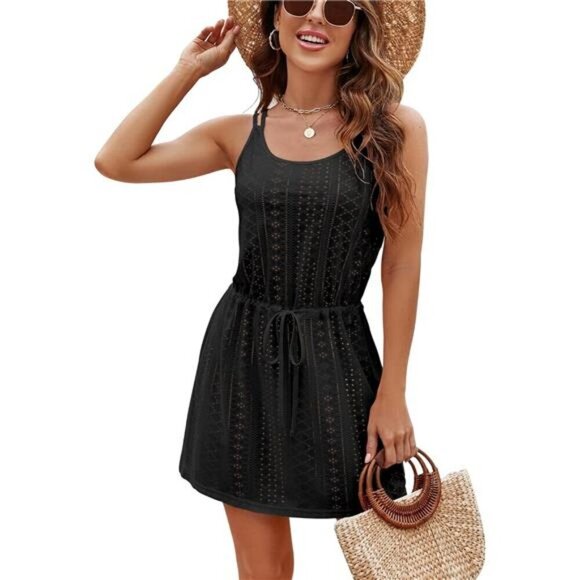 Women’s Boho Hollow Out Spaghetti Strap Swim Cover Up Dress